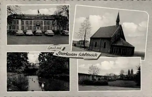 Ak Schlebusch Leverkusen im Rheinland, Rathaus, Kirche, Bachlauf, Blick auf den Ort