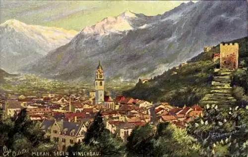 Künstler Ak Obermeyer, H., Meran Merano Südtirol, Panorama, Vinschgau