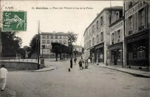 Ak Garches Hauts de Seine, Place des Tilleuls, Rue de la Plaine, Restaurant