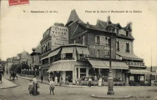 Ak Garches Hauts de Seine, Place de la Gare und Boulevard de la Station, Restaurant de la Station