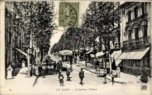 Ak Le Mans Sarthe, L’Avenue Thiers, Straßenbahn