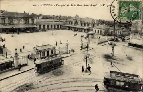 Ak Angers Maine et Loire, Gare Saint Laud, Straßenbahn