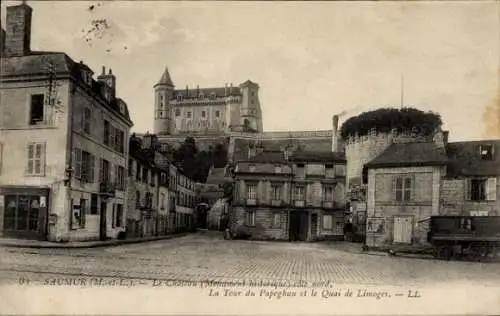 Ak Saumur Maine et Loire, Schloss, Tour du Papeghau, Quai de Limoges