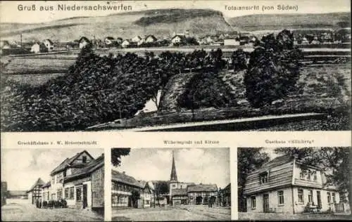 Ak Niedersachswerfen Harztor in Thüringen, Wilhelmplatz, Kirche, Gasthaus Mühlberg, Geschäftshaus