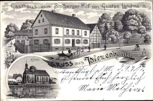 Litho Hirzenhain in Hessen, Gasthaus zum Stolberger Hof, Kirche