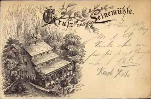 Vorläufer Litho Leinemühle im Harz, Gasthaus, 1896