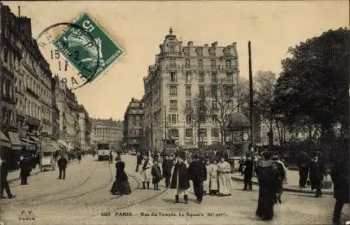 Ak Paris III, Rue du Temple, Le Square, Passanten