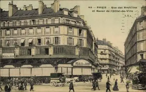 Ak Paris III, Rue des Archives und Bazar de l’Hôtel de Ville