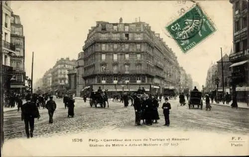 Ak Paris III, Rues des Turbigo und Réaumur