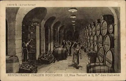 Künstler Ak Bourse de Paris II, Boulevard des Italiens, Poccardi Italian Restaurant, Cellars