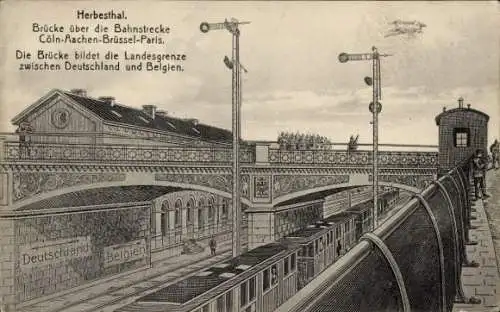 Ak Herbesthal Lontzen Wallonien Lüttich, Brücke über die Bahnstrecke, Landesgrenze