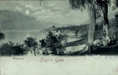 Mondschein Ak Malcesine Lago di Garda Veneto, Panorama