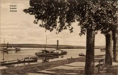 Ak Zemun Belgrad Serbien, Blick auf den Fluss, Dampfer