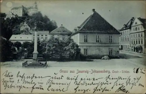 Mondschein Ak Javorník Jauernig Region Olmütz, Johannesberg, Säule