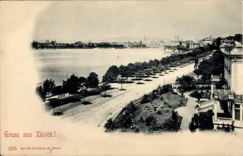 Ak Zürich Stadt Schweiz, Blick über den Ort, Fluss, Promenade