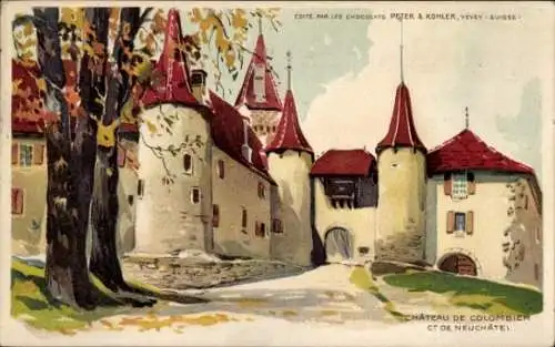 Künstler Litho Colombier Kanton Neuenburg Schweiz, Chateau de Colombier, Chocolat Kohler