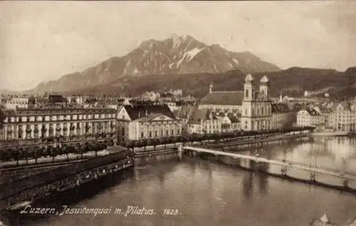 Ak Luzern Stadt Schweiz, Jesuitenquai mit Pilatus