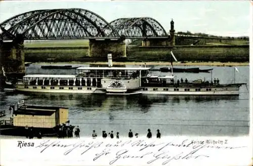 Ak Riesa an der Elbe Sachsen, Kaiser Wilhelm II, Salondampfer