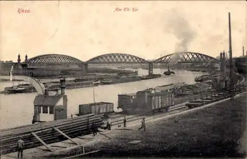 Ak Riesa an der Elbe Sachsen, Elb-Kai, Brücke