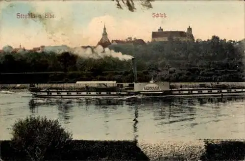 Ak Strehla an der Elbe Sachsen, Schloss, Dampfer Germania