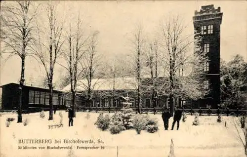 Ak Butterberg Bischofswerda in Sachsen, Bergrestaurant, Winter