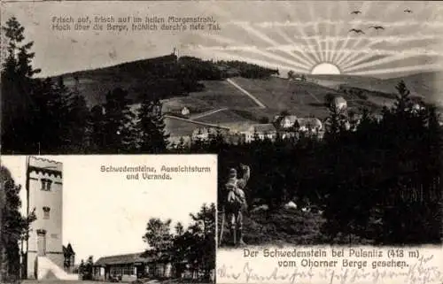 Ak Schwedenstein bei Pulsnitz, Aussichtsturm, Veranda, Ohorner Berge