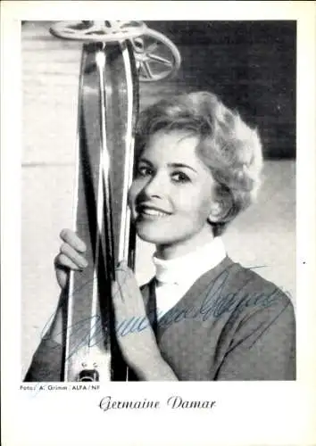 Ak Schauspielerin Germaine Damar, Portrait, Ski, Autogramm