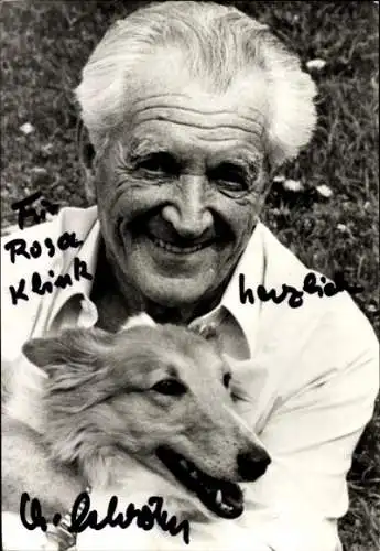 Ak Schauspieler Carl Heinz Schroth, Portrait, Autogramm,  mit Windhund