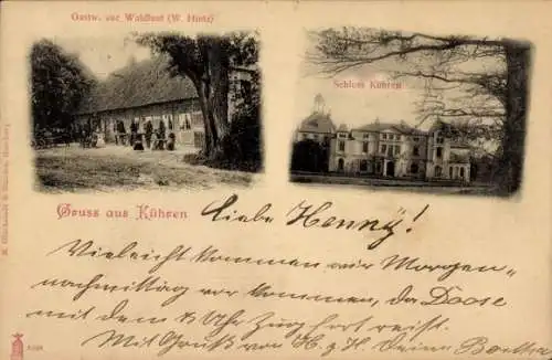 Ak Kühren, Gastwirtschaft zur Waldlust, Inh. W. Hintz, Schloss, Besucher