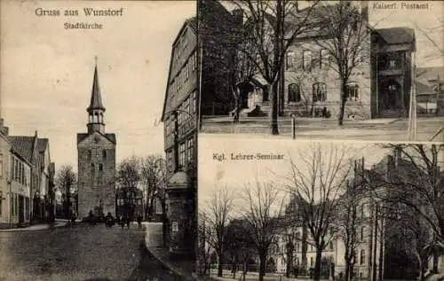 Ak Wunstorf in Niedersachsen, Stadtkirche, Post, Lehrerseminar