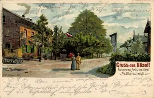 Künstler Litho Hösel Ratingen Nordrhein Westfalen, Restauration Zur Station Hösel, Postkutsche