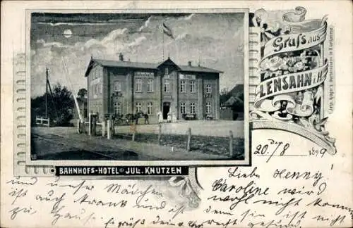 Mondschein Ak Lensahn in Holstein, Bahnhofs-Hotel