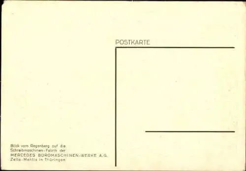 Ak Zella Mehlis Thüringen, Blick vom Regenberg, Schreibmaschinenfabrik, Mercedes Büromaschinen Werke