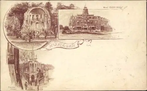 Litho Nijmegen Gelderland, Hotel Kaiser Karl, Ruine, Kloster