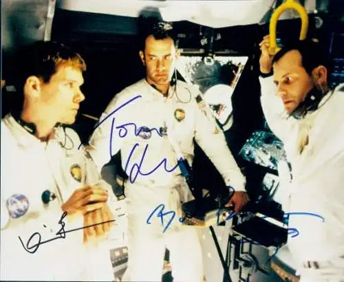 Foto Schauspieler Tom Hanks, Kevin Bacon, Bill Paxton, Portrait, Apollo 13, Autogramme