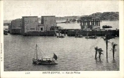 Ak Insel Philae Ägypten, Tempel bei Hochwasser