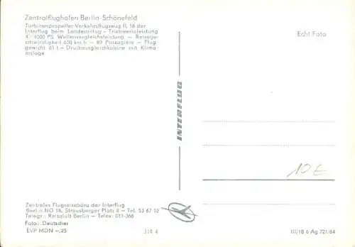 Ak Zentralflughafen Berlin Schönefeld, Turbinenpropellerverkehrsflugzeug Iljuschin Il 18, Interflug