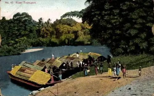 Ak Ceylon Sri Lanka, Transportboote auf einem Fluss