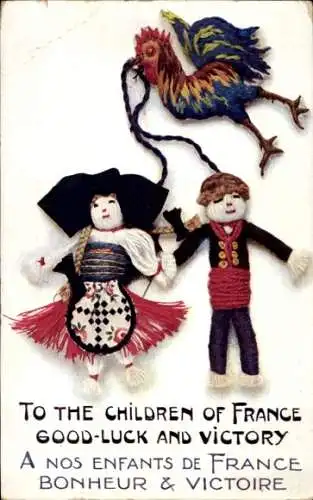 Ak Wollpuppen in Elsässer Trachten, Hahn