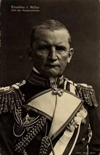 Ak Exzellenz von Müller, Chef des Marinekabinetts, Portrait, Uniform, Orden