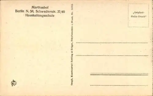 Ak Berlin Prenzlauer Berg, Marthashof, Haushaltungsschule, Pforten, Station I., Schwedter Str. 37/40