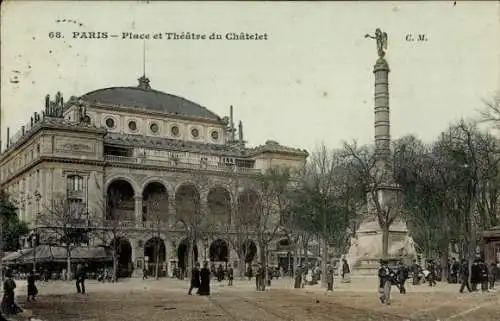 Ak Paris I, Place und Théâtre du Chatelet