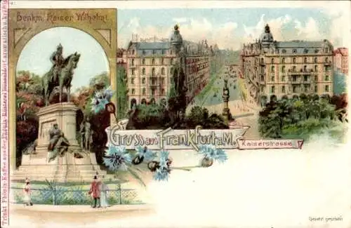 Litho Frankfurt am Main, Denkmal Kaiser Wilhelm I., Kaiserstraße