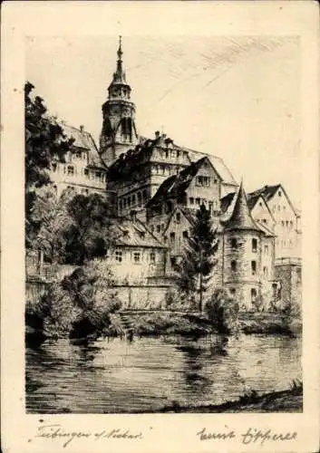 Künstler Ak Tübingen am Neckar, Teilansicht