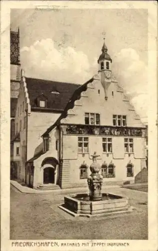 Ak Friedrichshafen, Rathaus mit Zeppelinbrunnen
