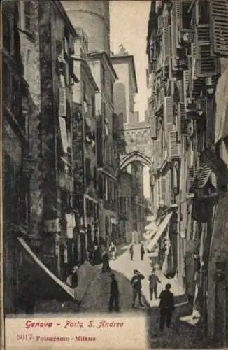 Ak Genova Genua Liguria, Straßenpartie, S. Andrea Tor