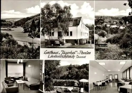 Ak Laubuseschbach Weilmünster im Taunus Hessen, Gasthaus Jägerhof, Innenansichten, Terrasse