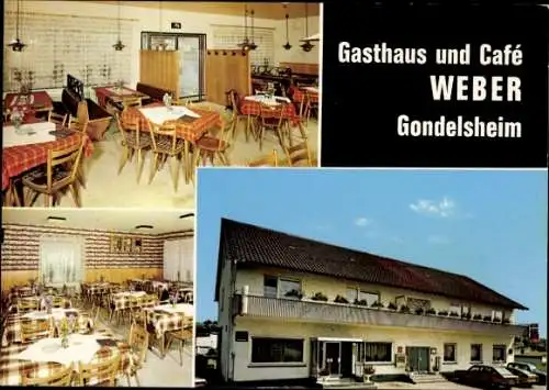 Ak Gondelsheim in Baden, Gasthaus und Cafe Weber, Speiseraum, Außenansicht