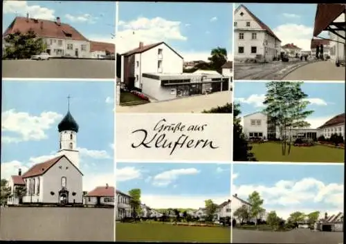 Ak Kluftern Friedrichshafen am Bodensee, Kirche, Straßenzug, Gartenanlage