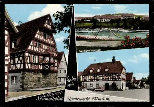 Ak Stammheim Calw im Schwarzwald, Fachwerkhaus, Frei-Schwimmbad, Rathaus